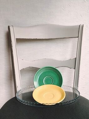 Vintage Fiesta Saucers HL USA Pottery Two (2) 6” Saucers Yellow Green